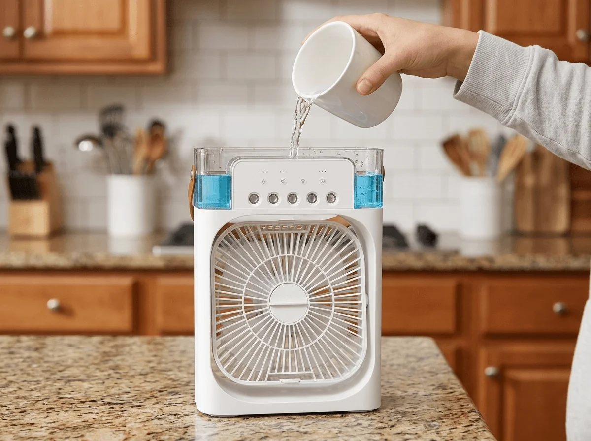 Step 1: filling the Cool Breeze Pro water tank with cool water